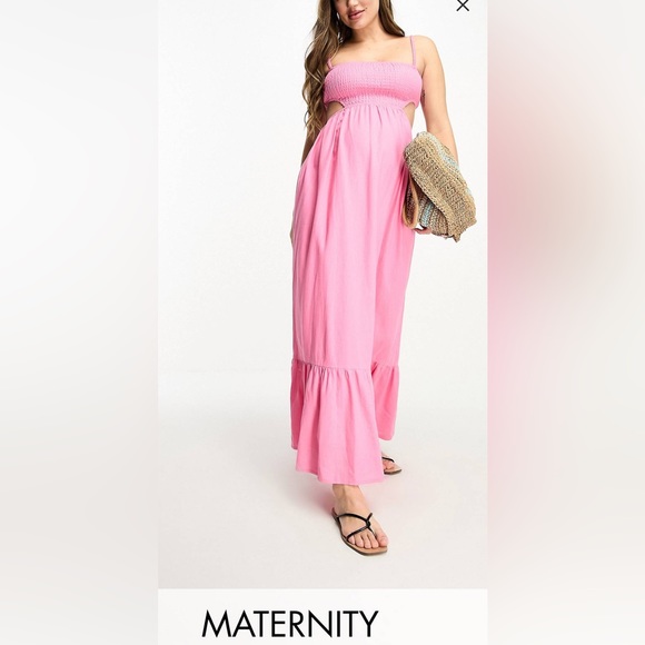 The Frolic Maternity emerald cut out maxi summer dress in pink lemonade. Size 10 - Picture 2 of 4